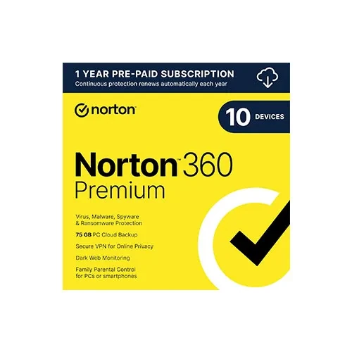 Norton 360 Premium – 10 Device, 1-Year Retail License (Digital Delivery) product artwork